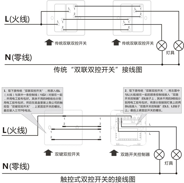 KOTI印象之美系列雙控開關(guān)/場景開關(guān)接線圖1